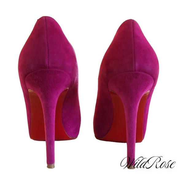 CHRISTIAN LOUBOUTIN Fuchsia Pink Purple SUEDE RON RON 100 Veau Velours PUMPS 36 - Picture 9 of 17